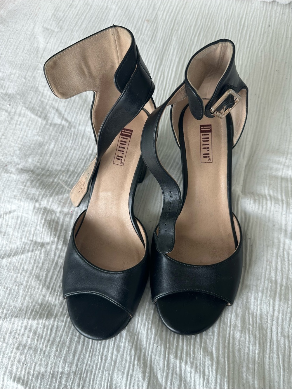 IDIFU Black Open-Toe Ankle Strap Heels